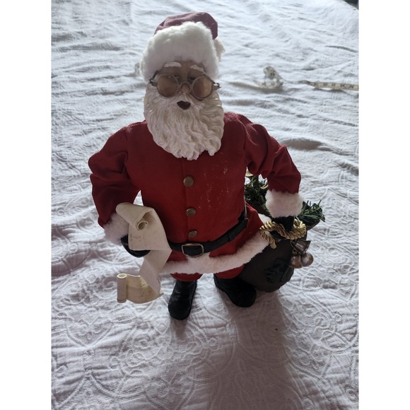 Christmas Fabric Mache Santa Claus with Presents‎ and Checklist Figurine 12" - Picture 1 of 9